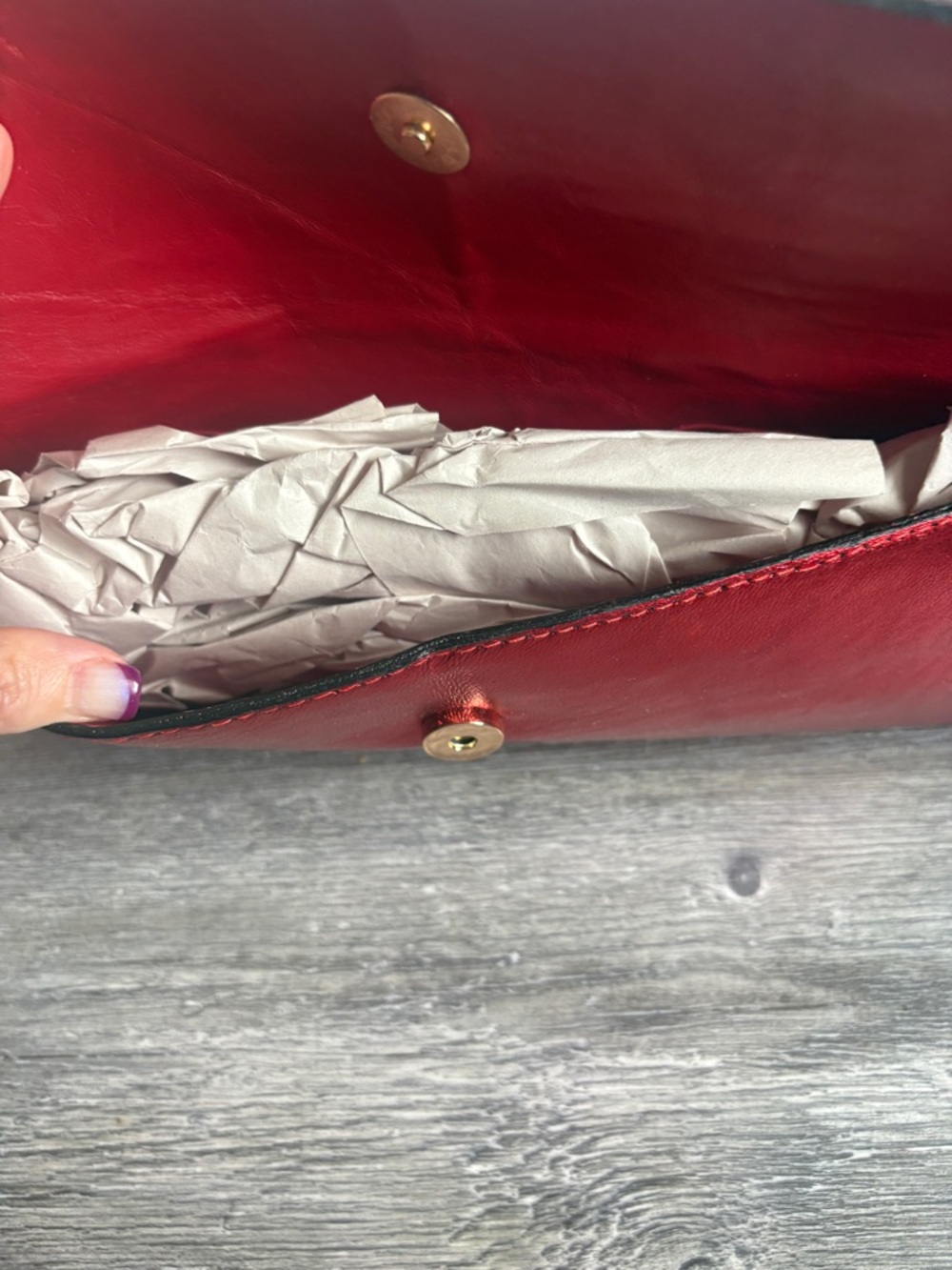 Luxury Handcrafted Metallic Red Leather Clutch - Picture 6 of 13